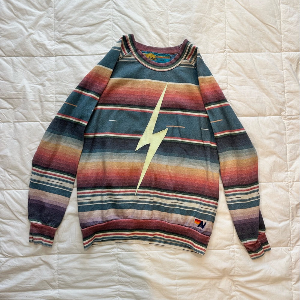 Aviator Nation Multicolor Striped Sweatshirt with Bolt Size M